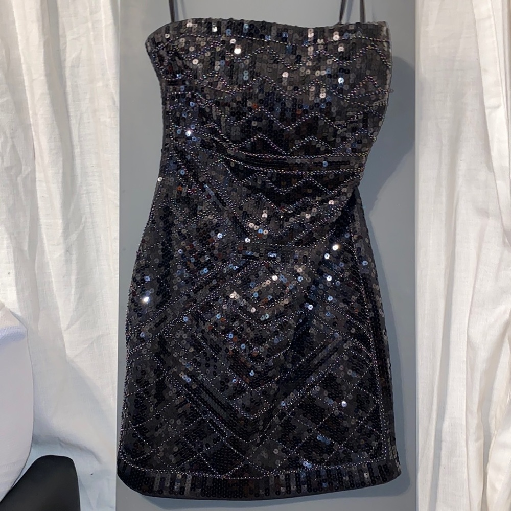 Beautiful BEBE sequence strapless dress